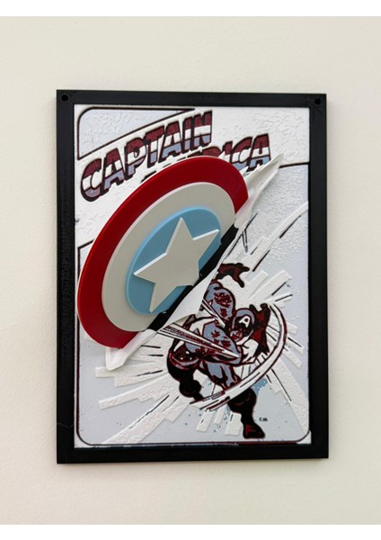 Hueforge Tarzı Kaptan Amerika Duvar Dekoru – Fırlayan Kalkanlı 3D Marvel Tablo