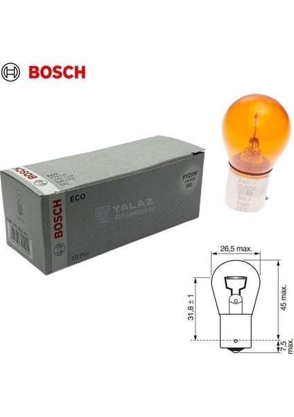 Bosch 12V 93 Ampul 21W Turuncu Yakın Tırnak 10 Adet