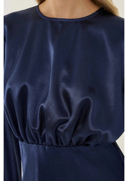 Kadın Melek Kol Mini Saten Elbise Lacivert