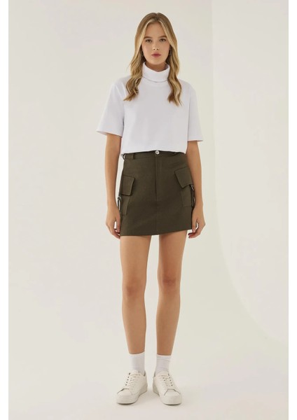 Kadın Kargo Cepli Mini Etek Yeşil