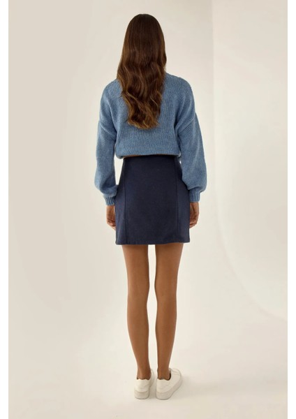 Kadın Yüksek Bel Mini Etek Blue