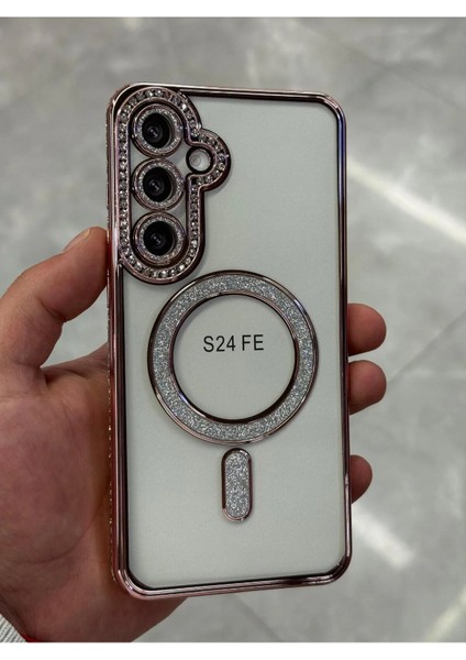 Samsung Galaxy S24 Fe Kılıf Elmas Taşlı Tuşlu Arka Şeffaf Kamera Lens Üstü Korumalı Magsafe Manyetik modelleri