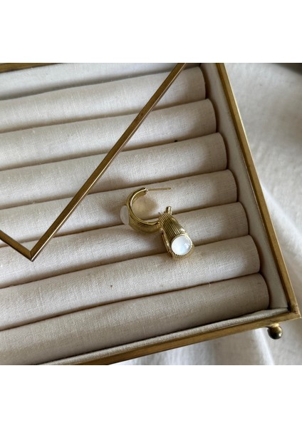 Çelik Beyaz Taşlı Halka Küpe