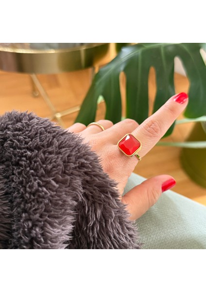 Çelik Turuncu Taşlı Yüzük