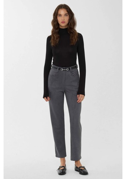Kadın Yüksek Bel Pantolon Gri