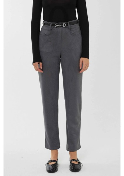 Kadın Yüksek Bel Pantolon Gri