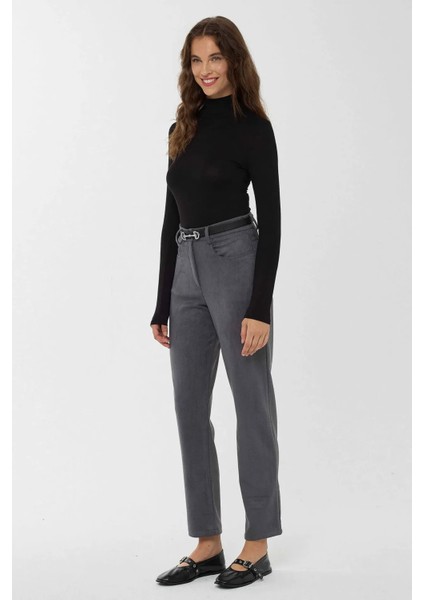 Kadın Yüksek Bel Pantolon Gri