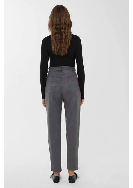 Kadın Yüksek Bel Pantolon Gri