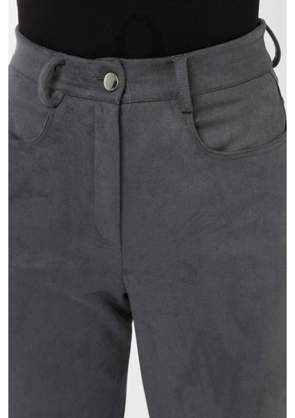 Kadın Yüksek Bel Pantolon Gri