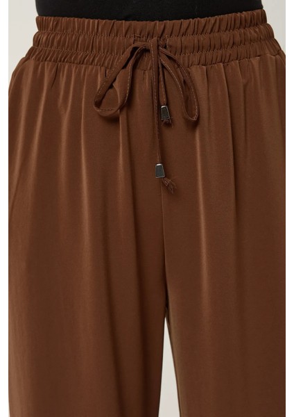 Kadın Lastikli Geniş Paça Pantolon Brown