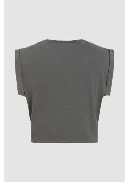 Kadın Baskılı Kısa Tişört Gri