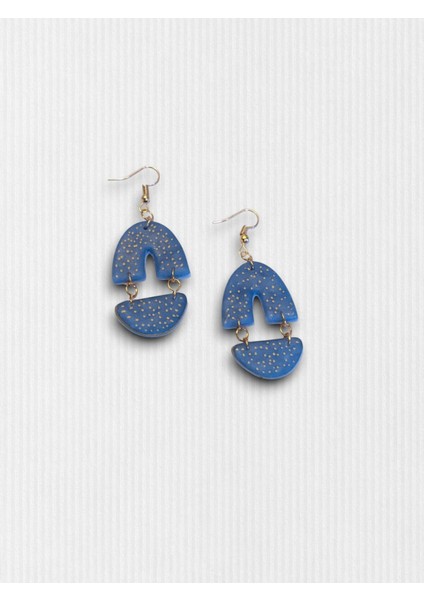 Muffyclay Özel Tasarım, El Yapımı Polimer Kil Sallantılı Mavi, Gold Detaylı Küpe modelleri