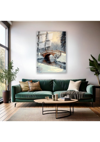 Cam Dikey Duvar Tablosu Cam Köprü ve Yağan Kar Manzarası Ev Ofis Salon Modern Duvar Tablosu fiyatları