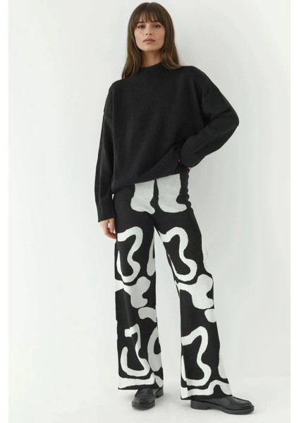 Kadın Soyut Triko Pantolon Siyah