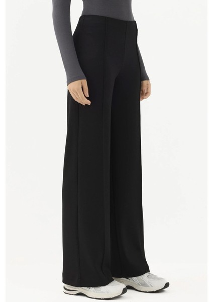 Kadın Modal Touch Nervür Detaylı Geniş Paça Pantolon Siyah fiyatları