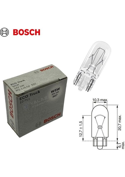 Bosch 24V Dipsiz Ampul T10 5W 10 Adet