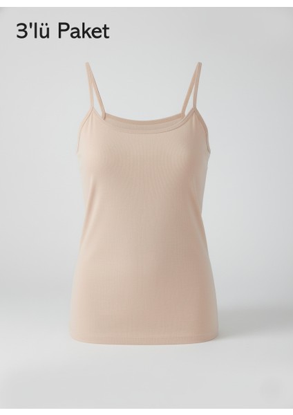 Kadın Atlet 3'lü Ekonomik Paket Ip Askılı Pamuklu Esnek