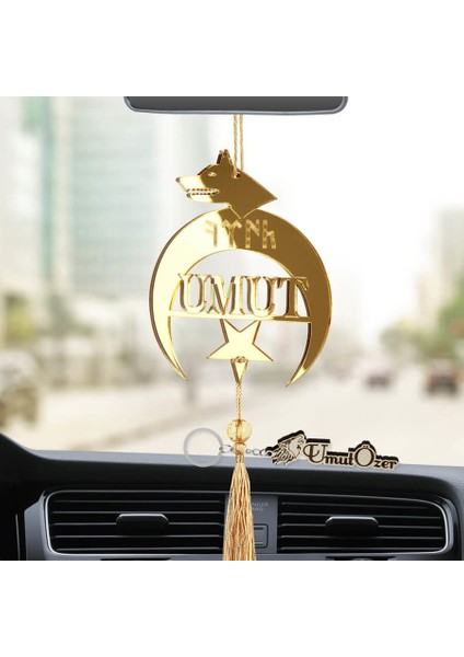 Kişiye Özel (Anahtarlıklı) Göktürk Dilinde Türk Pleksi Araba Dikiz Aynası Süsü