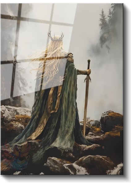 Cam Dikey Duvar Tablosu Cam Kadın Savaşçı Ev Ofis Salon Modern Duvar Tablosu