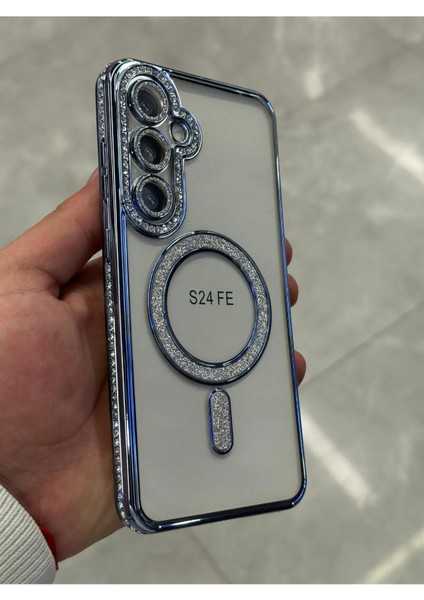 Samsung Galaxy S24 Fe Kılıf Elmas Taşlı Tuşlu Arka Şeffaf Kamera Lens Üstü Korumalı Magsafe Manyetik modelleri