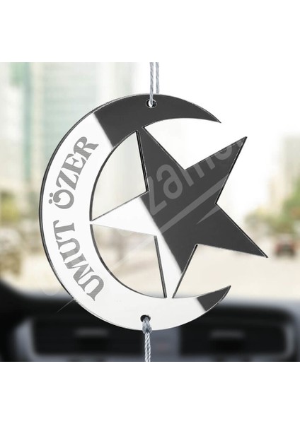 Kişiye Özel (Anahtarlıklı) Ay Yıldız Pleksi Araba Dikiz Aynası Süsü