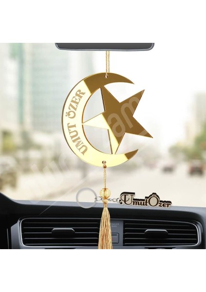 Kişiye Özel (Anahtarlıklı) Ay Yıldız Pleksi Araba Dikiz Aynası Süsü