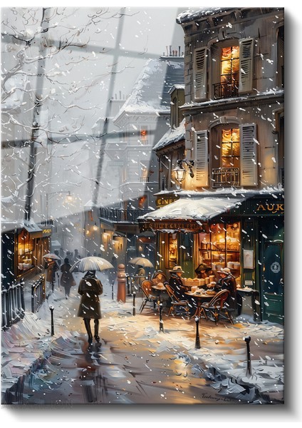 Cam Dikey Duvar Tablosu Cam Kar ve Yağmur Manzara Ev Ofis Salon Modern Duvar Tablosu