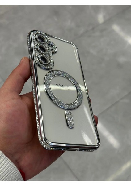 Samsung Galaxy S24 Fe Kılıf Elmas Taşlı Tuşlu Arka Şeffaf Kamera Lens Üstü Korumalı Magsafe Manyetik modelleri