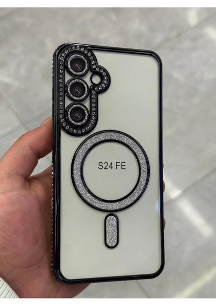 Samsung Galaxy S24 Fe Kılıf Elmas Taşlı Tuşlu Arka Şeffaf Kamera Lens Üstü Korumalı Magsafe Manyetik modelleri