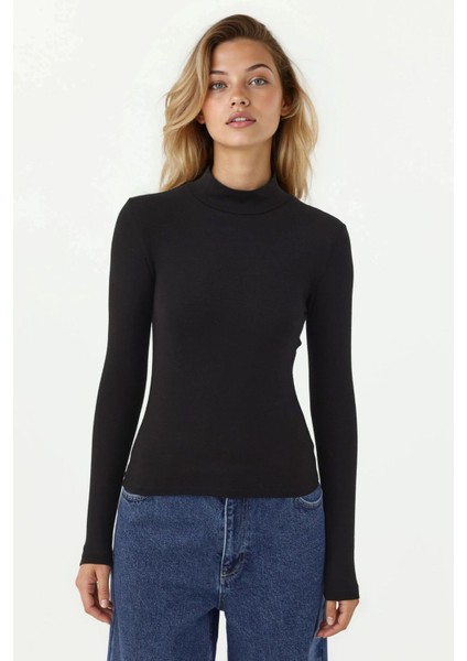 Kadın Slim Fit Turtleneck Uzun Kollu Yumuşak Viskon Üst Black modelleri