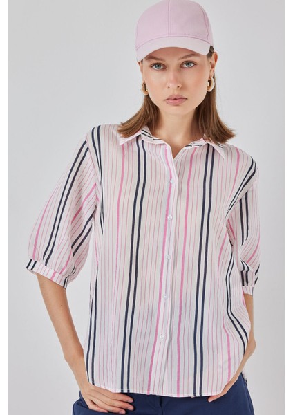 Kadın Bdart Çizgili Poplin Gömlek Pink