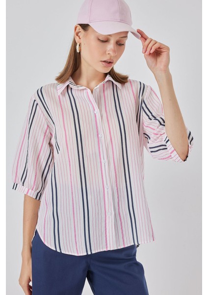 Kadın Bdart Çizgili Poplin Gömlek Pink fırsatları