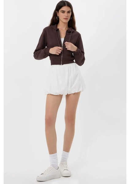 Kadın Jersey Fermuarlı Bluz Brown