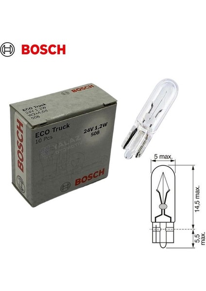 Bosch 24V Dipsiz Ampul T5 1 2W 10 Adet