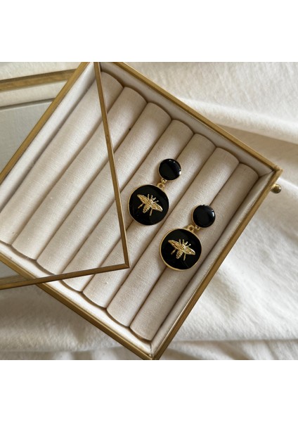 Çelik Siyah Mineli Arı Küpe