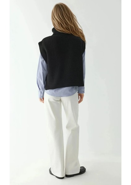 Kadın Rahat Kalıp Yüksek Yakalı Triko Süveter Black