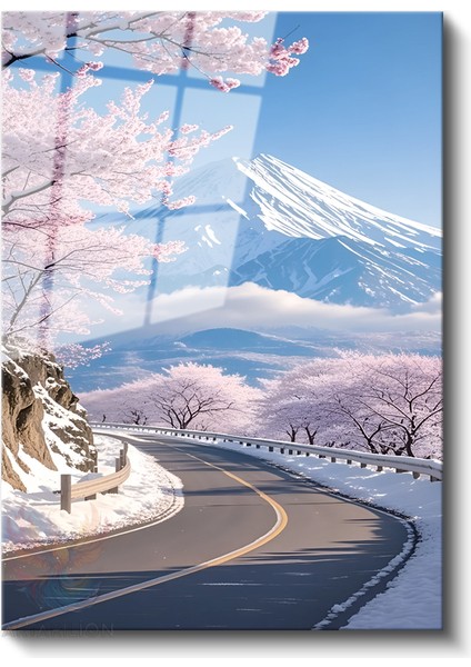 Cam Dikey Duvar Tablosu Cam Fujiye Giden Yol Ev Ofis Salon Modern Duvar Tablosu