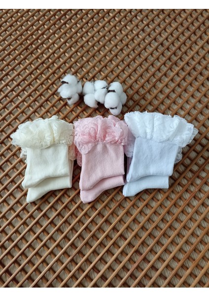 Dantelli Penye Burun Dikişsiz 6'lı Kız Çocuk Çorabı