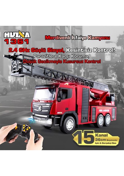 Huına 1361 1/18 15CH Rc Model Uzaktan Kumandalı Merdivenli Yangın Söndürme Itfaiye Kamyonu Iş Makinesi -Su Püskürtme Fonksiyonlu-2.4g Gerçekçi Similasyon Ses ve Işık Sistemi indirimleri
