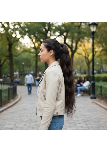 Lastik Tokalı At Kuyruğu Su Dalgalı - Koyu Kumral