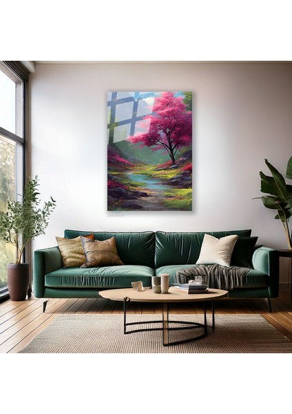 Cam Dikey Duvar Tablosu Cam Bahar Manzara Ev Ofis Salon Modern Duvar Tablosu fiyatları