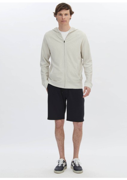 Bej Kapüşonlu Jakarlı Hırka