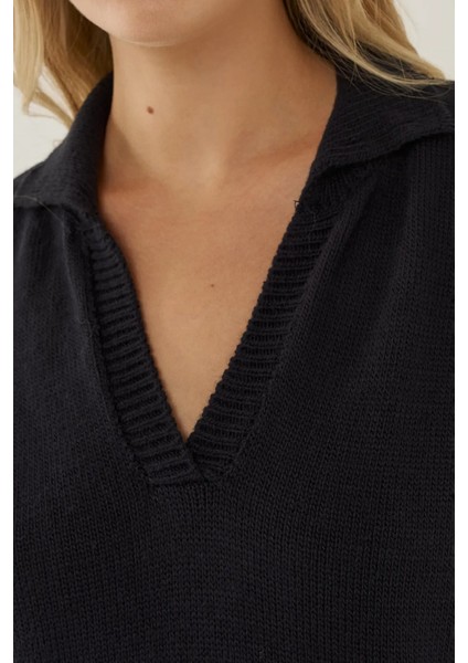 Kadın Polo Yaka Triko Kazak Blue
