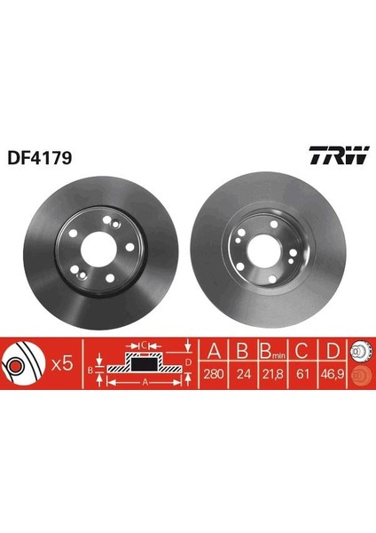 ÖN FREN DİSKİ RENAULT LAGUNA 2 2001-2007 280X21.8 HAVALI 5 DELİK 7701206613 8200007121 8671017410