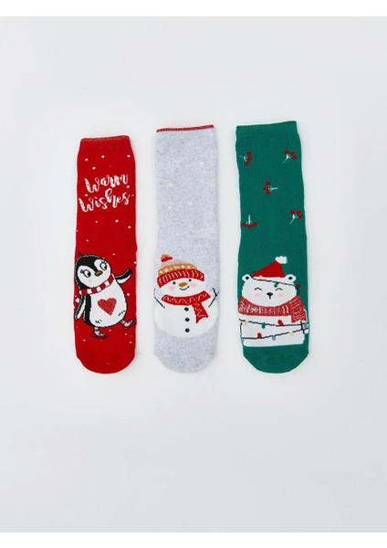 Kaydırmaz Tabanlı Kız Çocuk Soket Çorap 3'lü (W5)