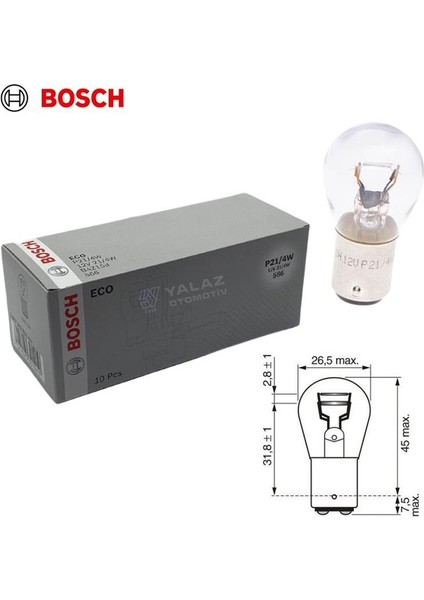 Bosch 12V 1016 Ampul 21/4W Sası Yakın Tırnak 10 Adet