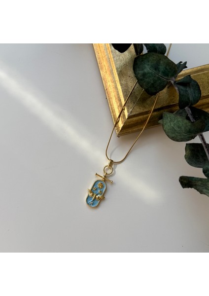 Çelik Mavi Mineli Arı Kolye