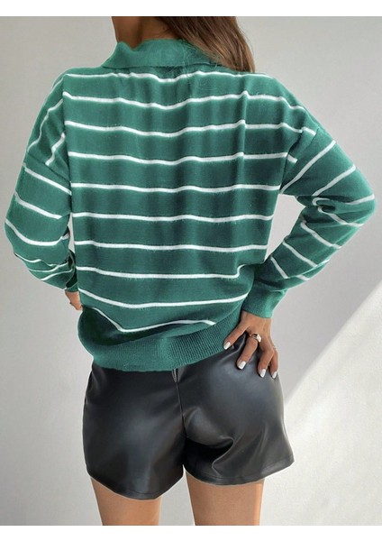 Kadın Uzun Kollu V Yaka Çizgili Triko Bluz indirimleri