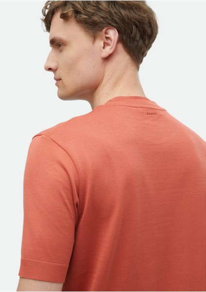 Turuncu Düz Bisiklet Yaka %100 Pamuk T-Shirt