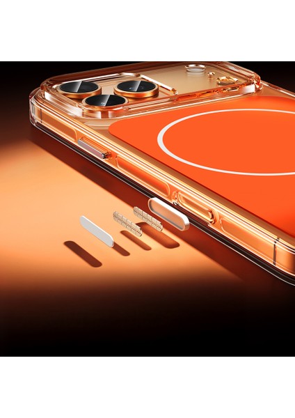 iPhone 17 Pro Kılıf Iksp M-Safe Şarj Özellikli Şeffaf Kamera Kontrol Butonlu Lugano Kapak - Turuncu